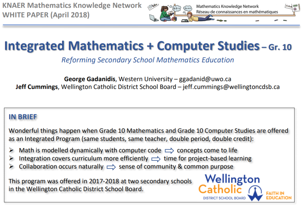 Études sur l’intégration des mathématiques et de l’informatique en 10e année