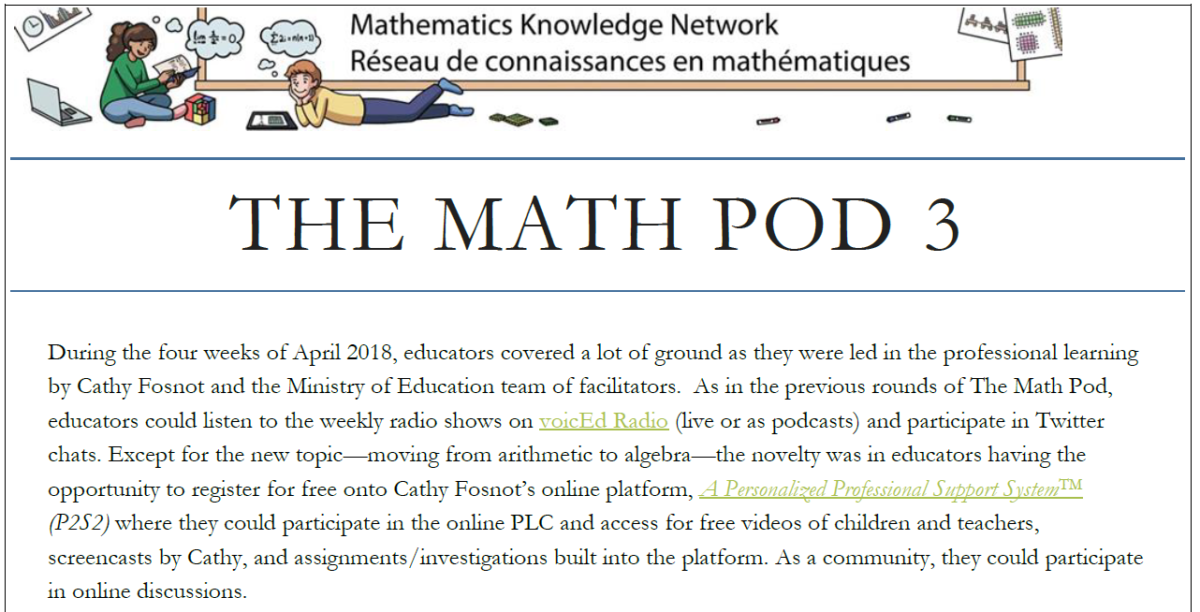 Aperçu du cycle 3 de la formation The Math Pod en avril 2018